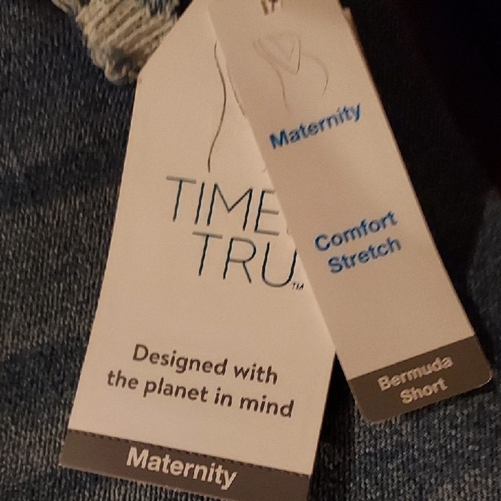 Time and Tru Women's Denim Maternity Bermuda Shorts - Picture 2 of 4